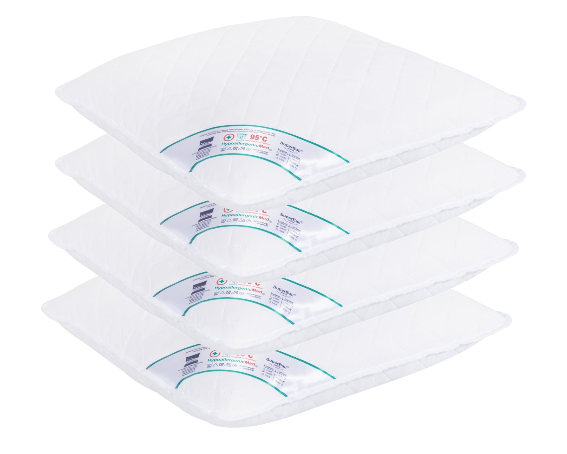 Set 4 perne matlasate Somnart HypoallergenicMed, microfibra 70x70, lavabile la 95°C