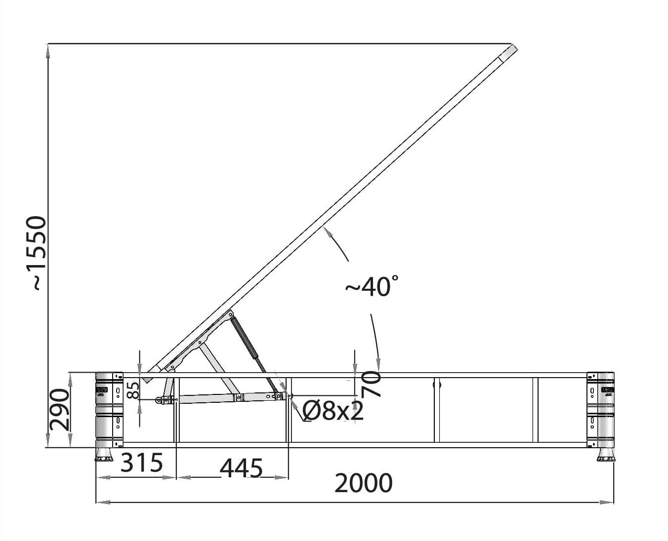 Sistem pneumatic pentru rabatarea somierei, saltele până la 160x200