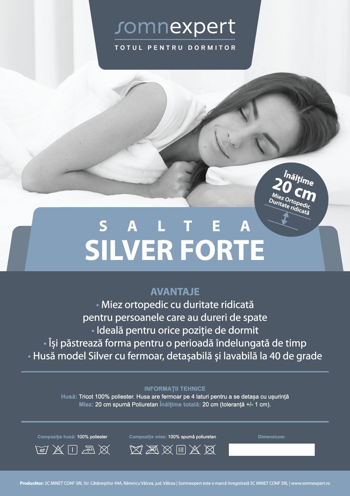 Saltea ortopedica Somnexpert Silver FORTE 140x200 cm, 20 cm, extra ferma