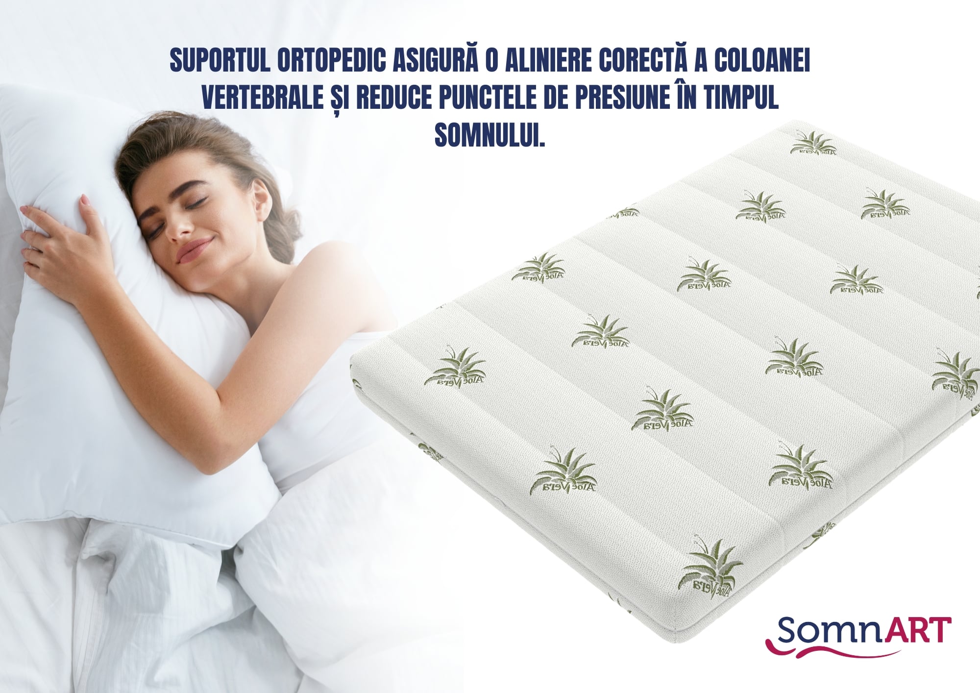 Saltea cu memorie SomnART XXL Memory Plus 120x200, înălțime 25cm, pentru persoane supraponderale, husă Aloe Vera detașabilă, rulată, fermitate mare
