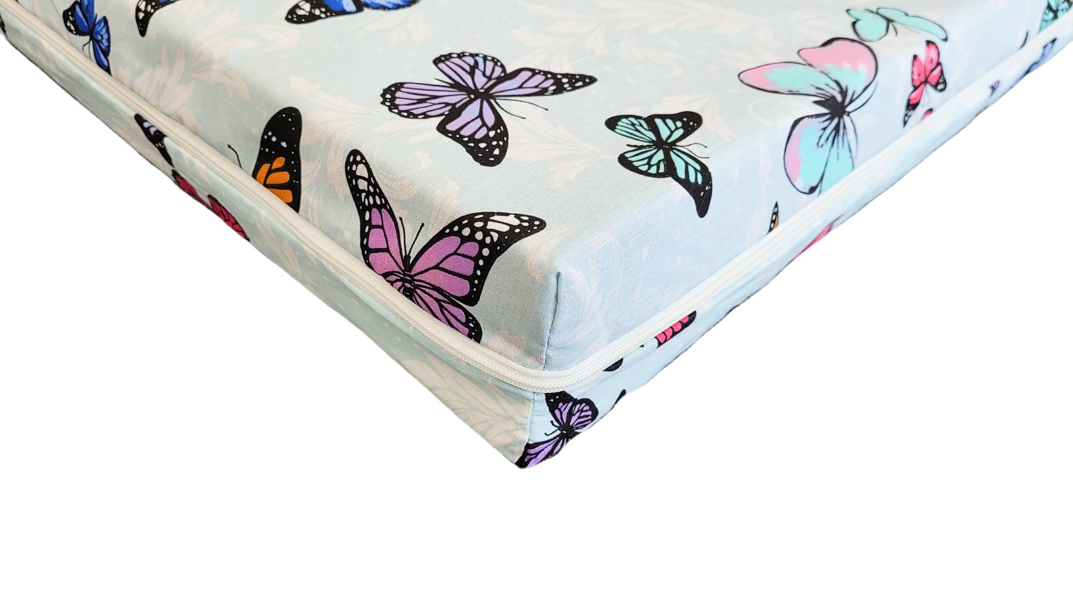 Saltea cu spumă poliuretanică Somnart Ortopedică 60x120, înălțime 10 cm, pentru bebeluși și copii, husă impermeabilă, fermitate medie, model fluturi