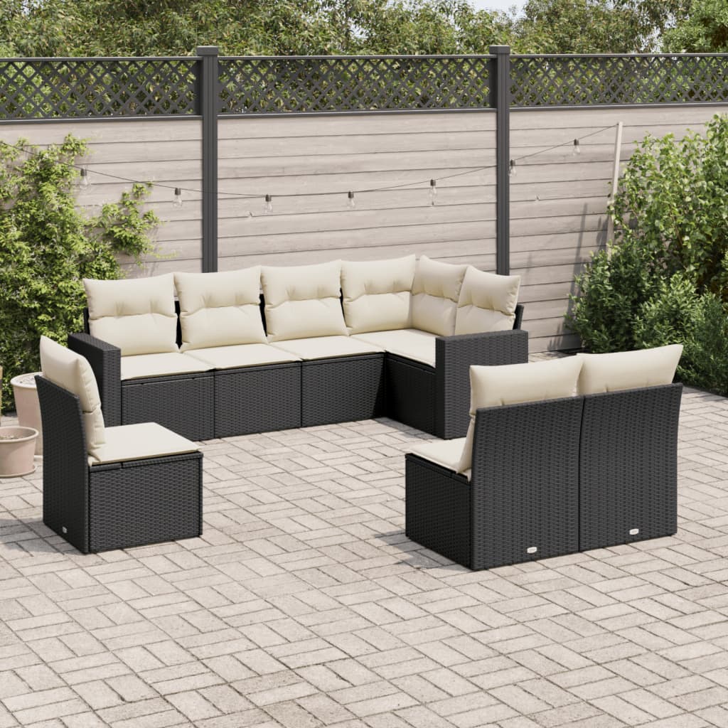 Set mobilier de grădină cu perne, 8 piese, negru, poliratan GartenMobel Dekor