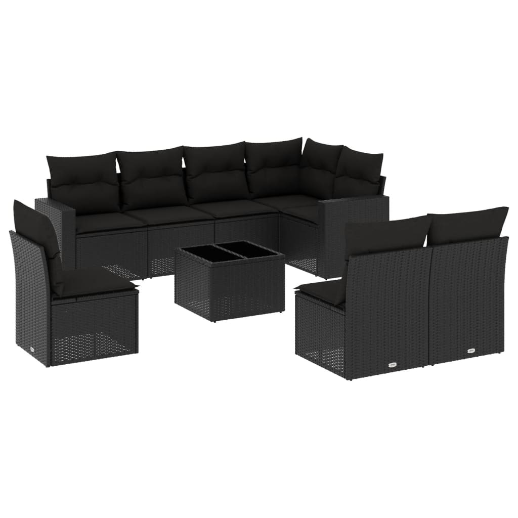 Set mobilier de grădină cu perne, 9 piese, negru, poliratan GartenMobel Dekor