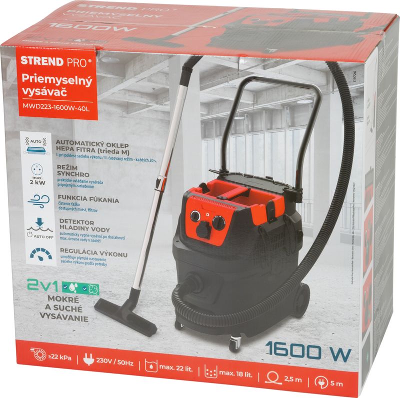 Aspirator industrial Strend Pro 40L, 1600W, filtru HEPA, scuturare automata