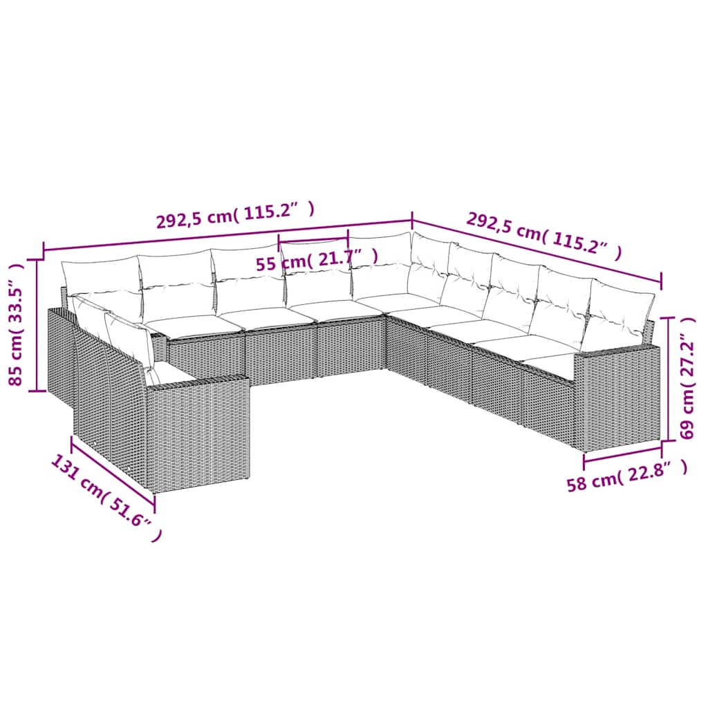 Set canapele de grădină cu perne, 11 piese, negru, poliratan GartenMobel Dekor