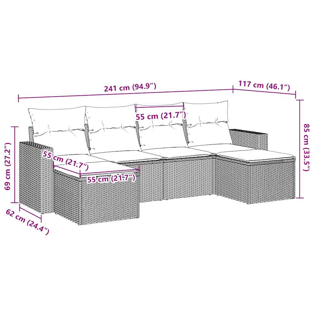 Set canapele de grădină cu perne, 6 piese, maro, poliratan GartenMobel Dekor