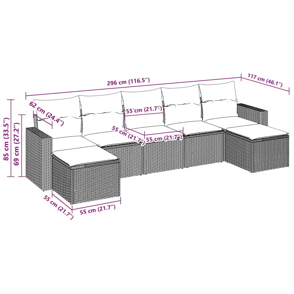 Set canapele de grădină cu perne, 7 piese, maro, poliratan GartenMobel Dekor