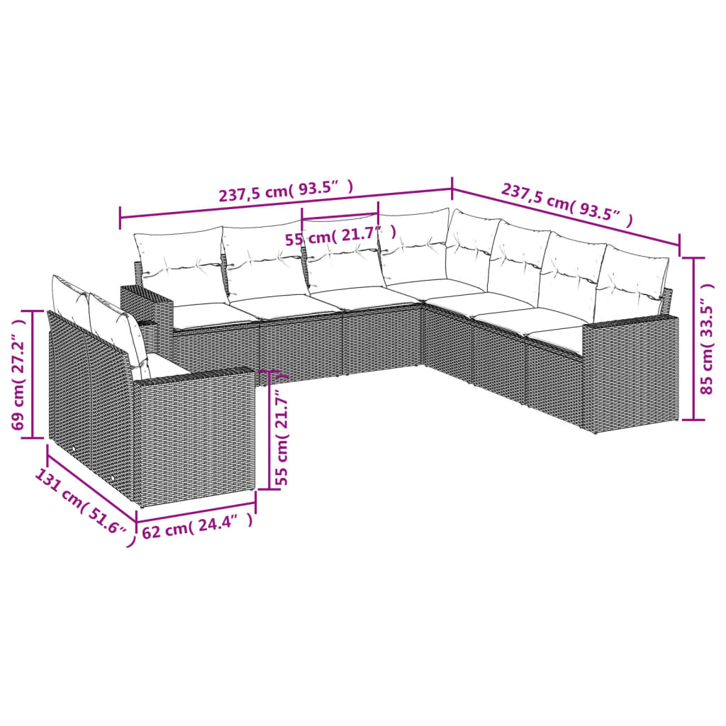 Set canapele de grădină cu perne, 9 piese gri deschis poliratan GartenMobel Dekor