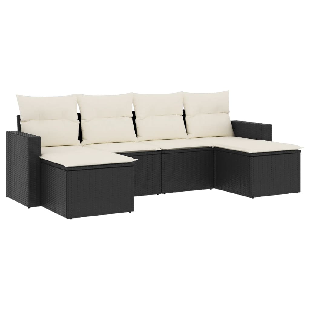 Set mobilier de grădină cu perne, 6 piese, negru, poliratan GartenMobel Dekor