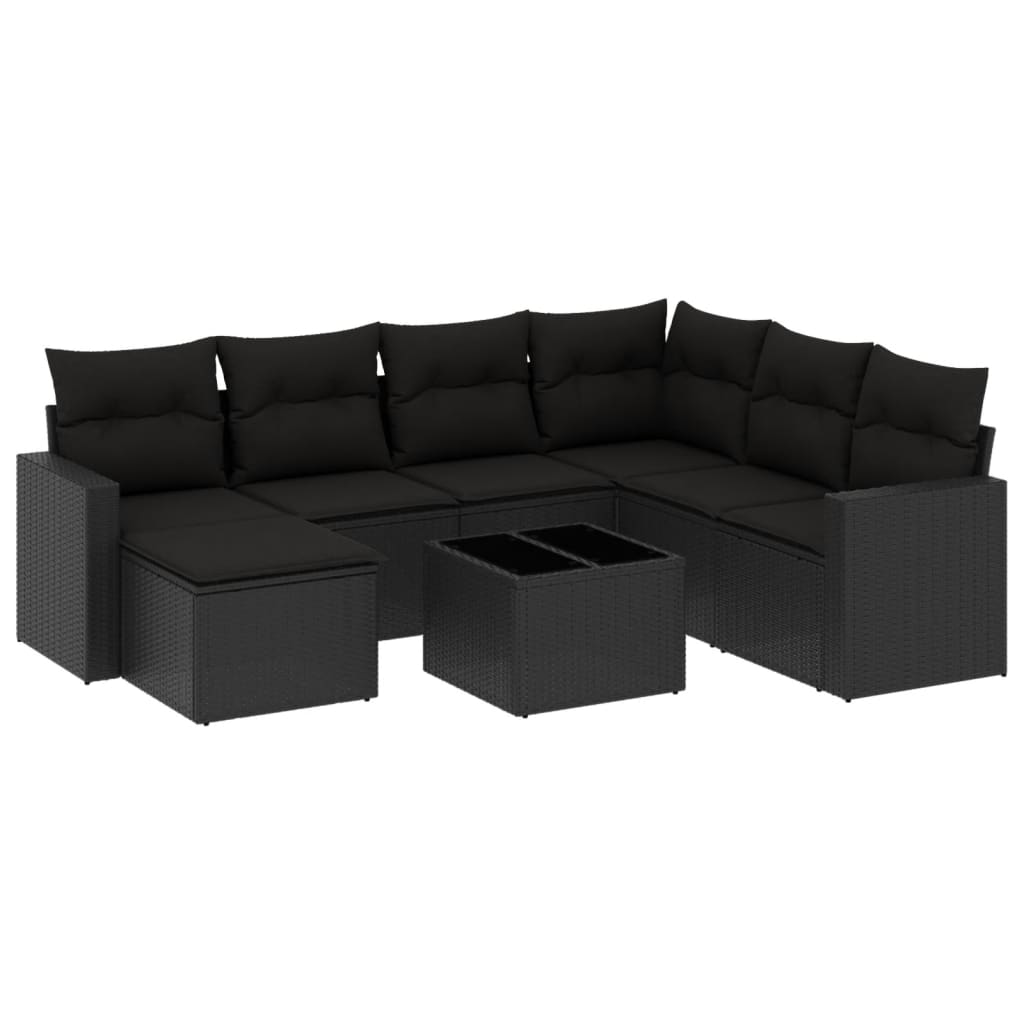 Set mobilier de grădină cu perne, 8 piese, negru, poliratan GartenMobel Dekor