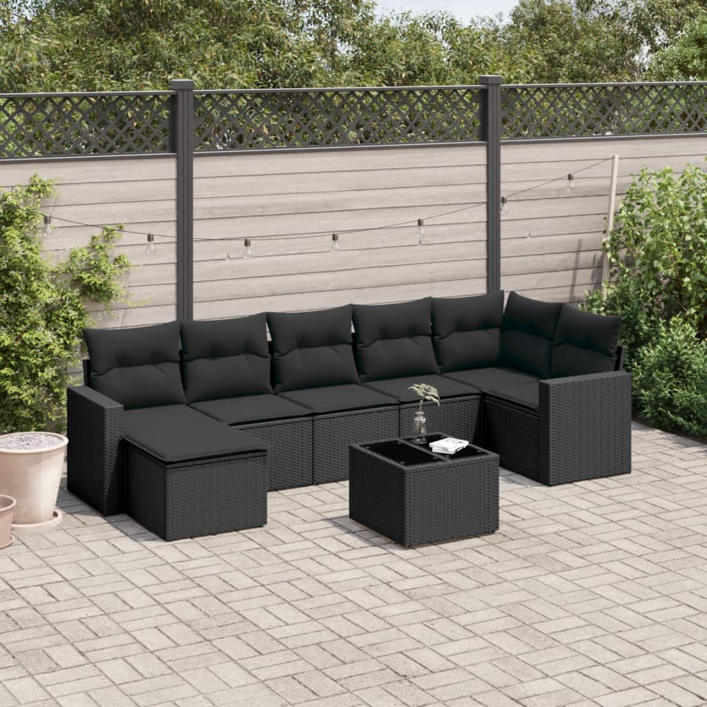 Set mobilier de grădină cu perne, 8 piese, negru, poliratan GartenMobel Dekor
