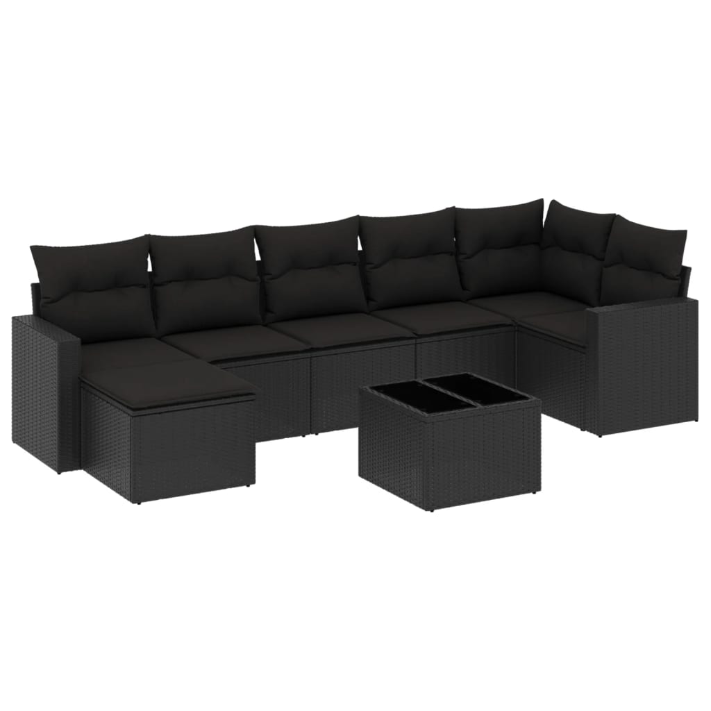 Set mobilier de grădină cu perne, 8 piese, negru, poliratan GartenMobel Dekor
