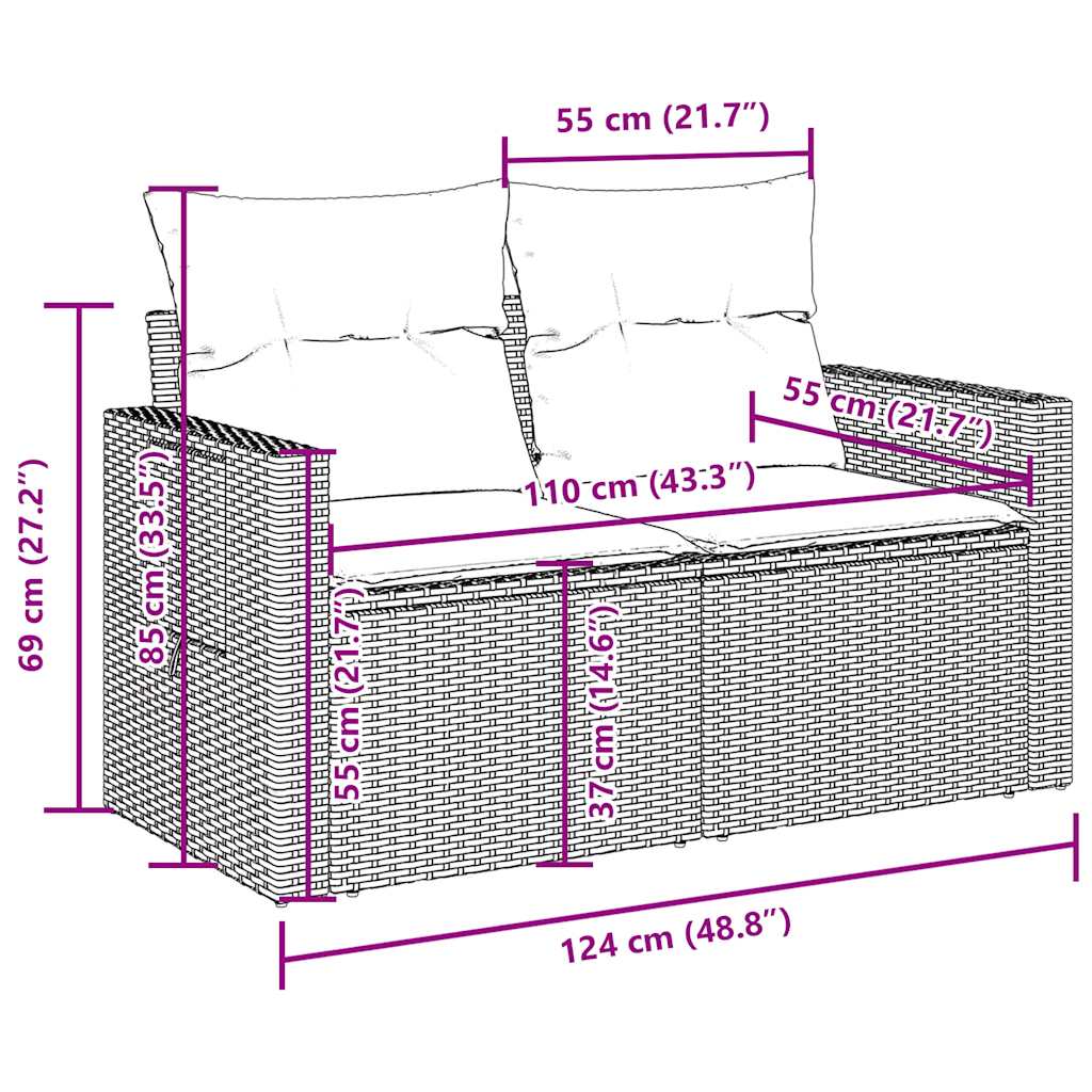 Set canapele de grădină cu perne, 3 piese, maro, poliratan GartenMobel Dekor
