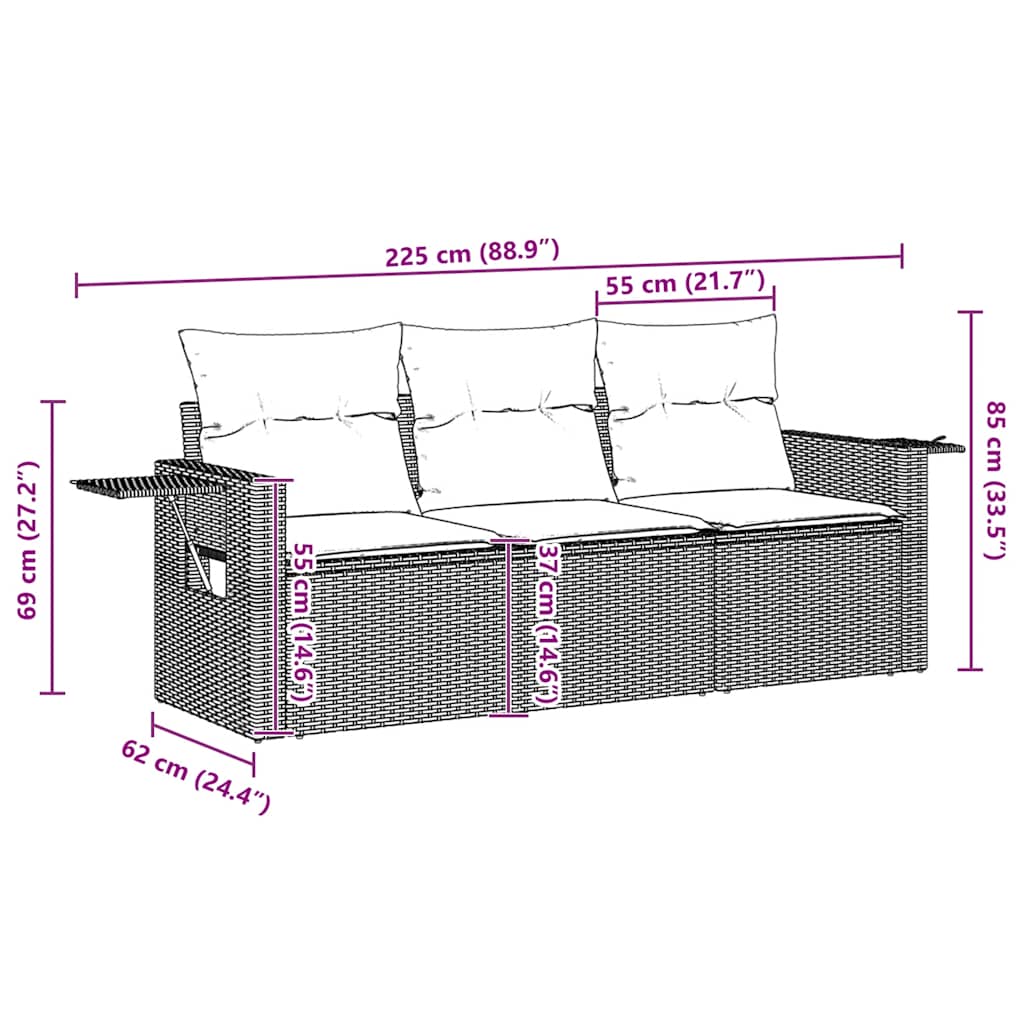 Set canapele de grădină cu perne, 3 piese, maro, poliratan GartenMobel Dekor