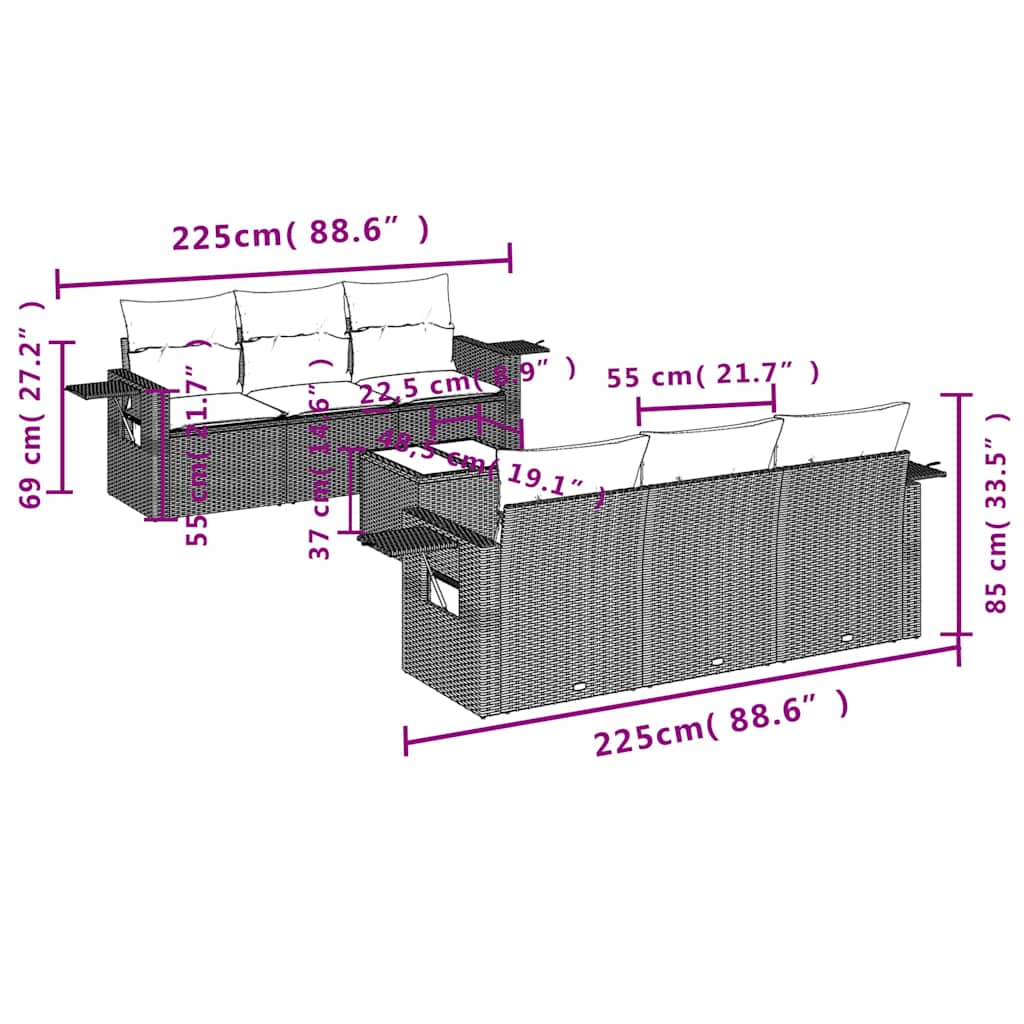 Set canapele de grădină cu perne, 7piese gri deschis poliratan GartenMobel Dekor