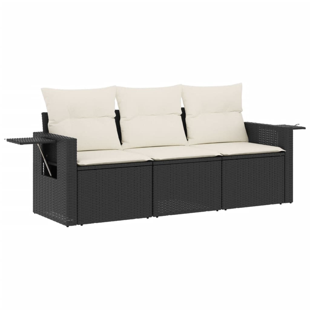 Set mobilier de grădină cu perne, 3 piese, negru, poliratan GartenMobel Dekor