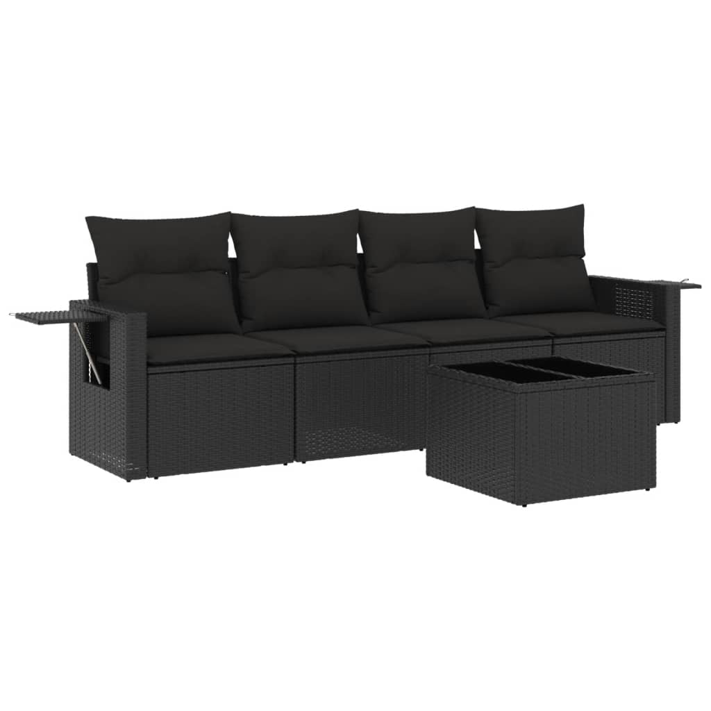 Set mobilier de grădină cu perne, 5 piese, negru, poliratan GartenMobel Dekor