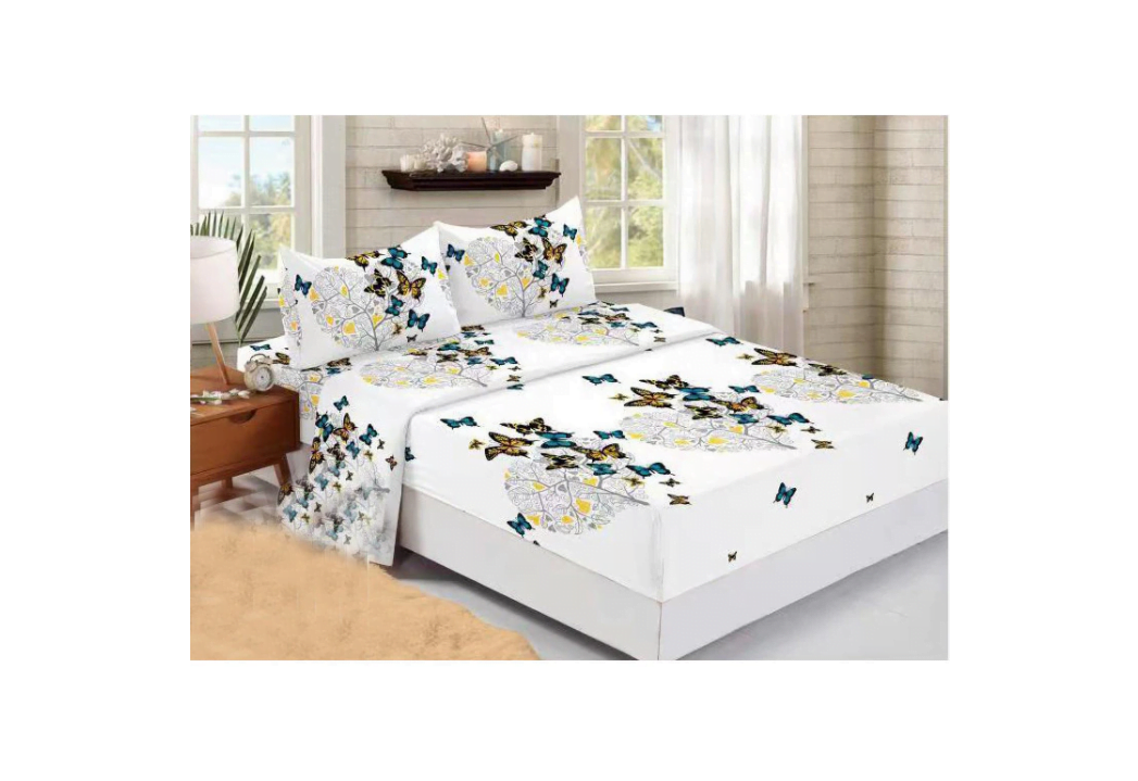 Husă de pat din finet cu elastic 160x200 cm + 2 fețe pernă, Buline crem