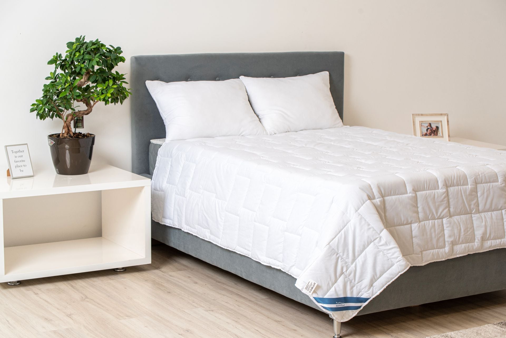 Set pilota 200x220 cm cu 2 perne 50x70 Somnart Confort, microfibra alba