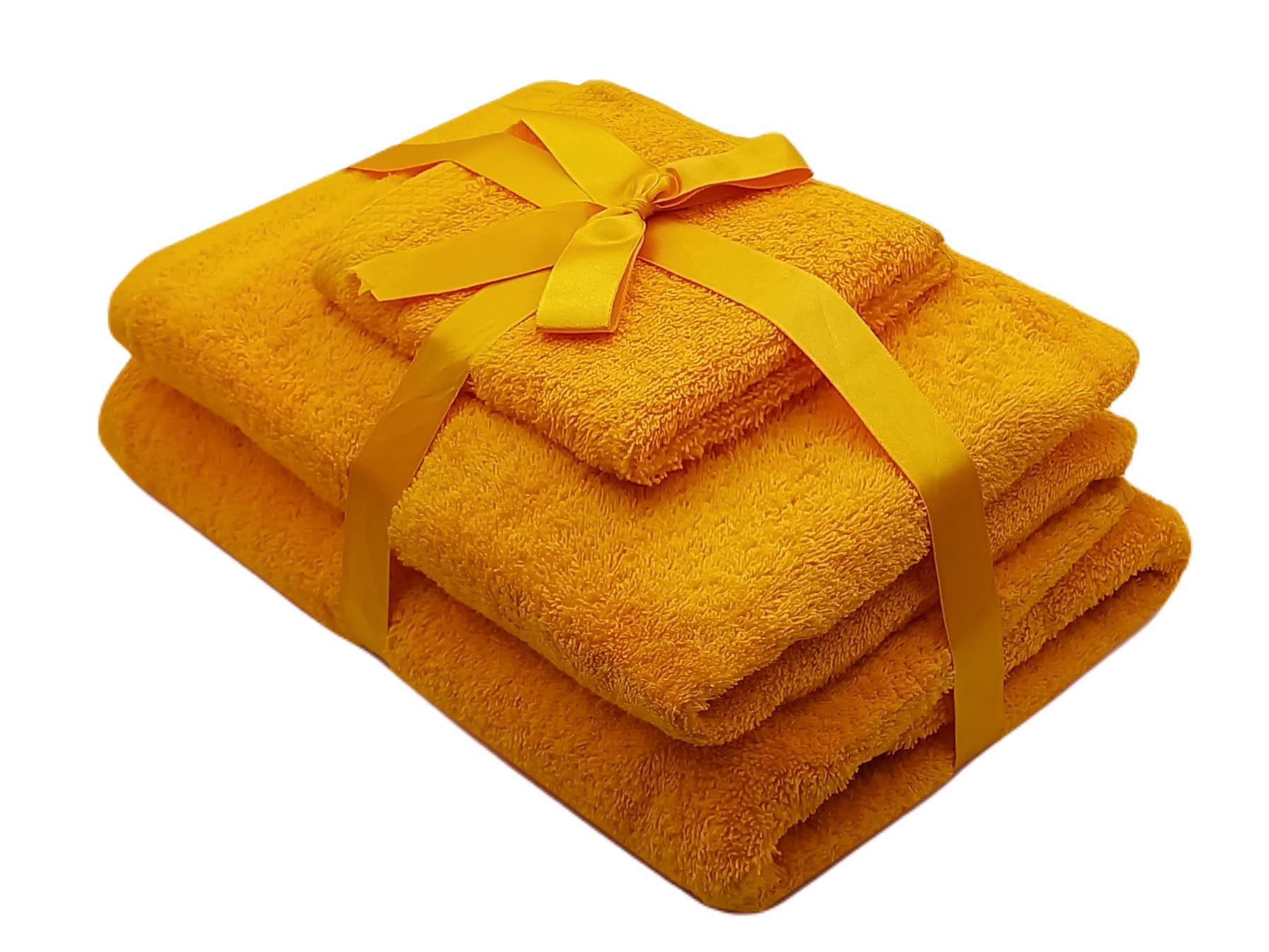 Set prosoape baie 3 piese galben 500 GSM din bumbac SomnArt