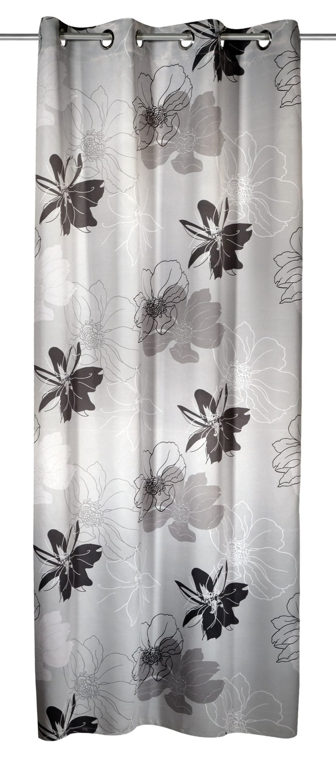 Draperie blackout gri cu inele Vegas, model floral, 135 x 245 cm