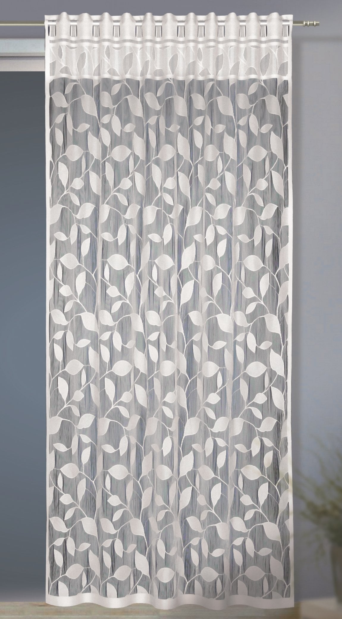 Perdea pentru living Freddy albă, model frunze, 140x245 cm