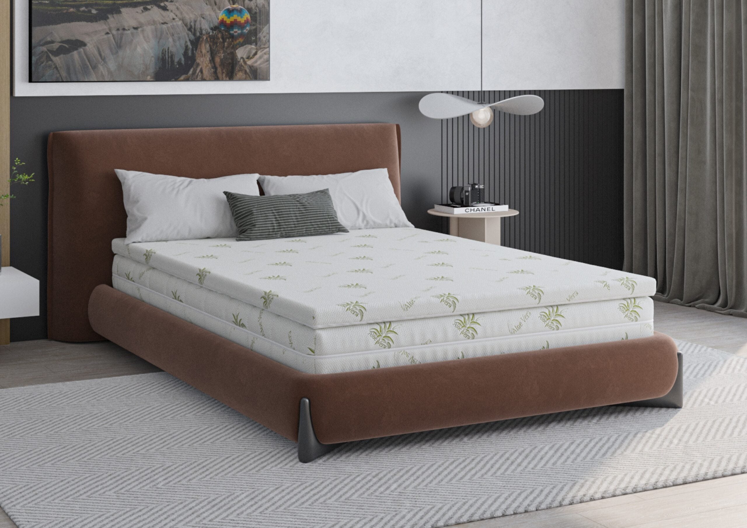 Topper saltea Aloe Vera 140x190 cm, 4 cm, husa detasabila, fermitate medie