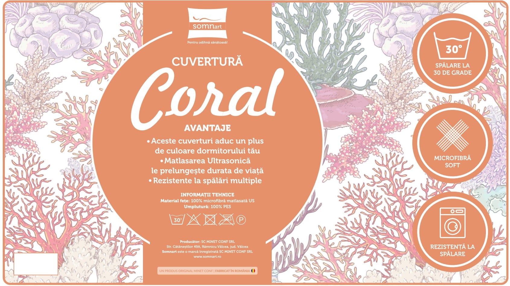 Cuvertura matlasata Somnart Coral 240x210 cm, model floral, diverse culori