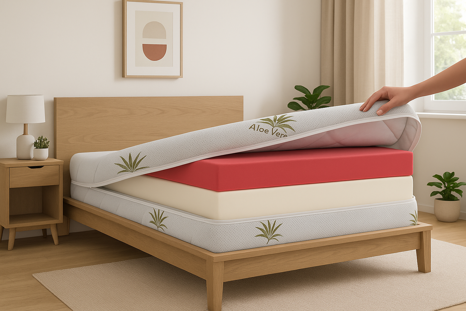 Husa saltea 140x200x20, Aloe Vera, matlasata, lavabila, detasabila, cu fermoar 4 laturi