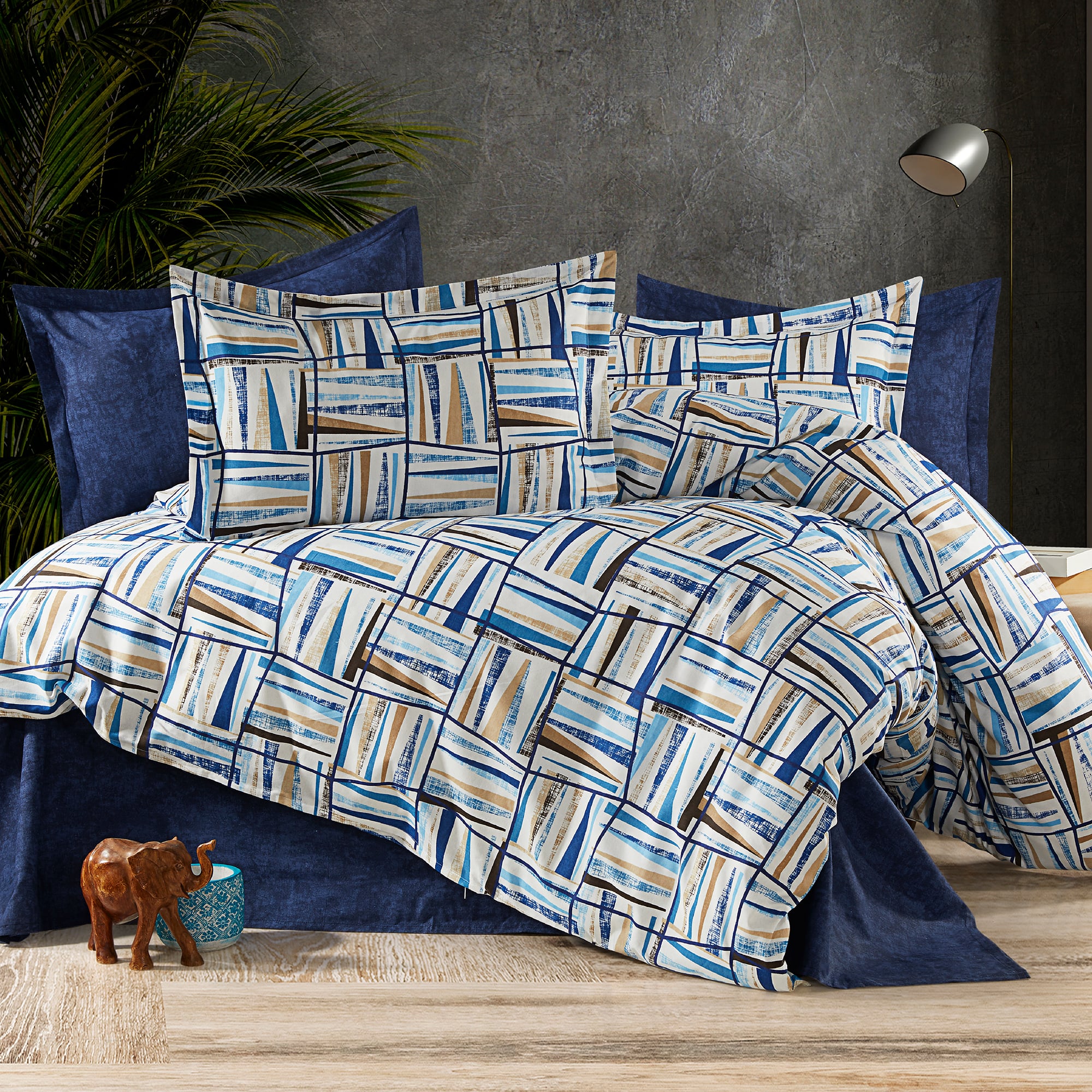 Lenjerie de pat 4 piese din bumbac Ranforce albastra, 200x230, RNFN 251