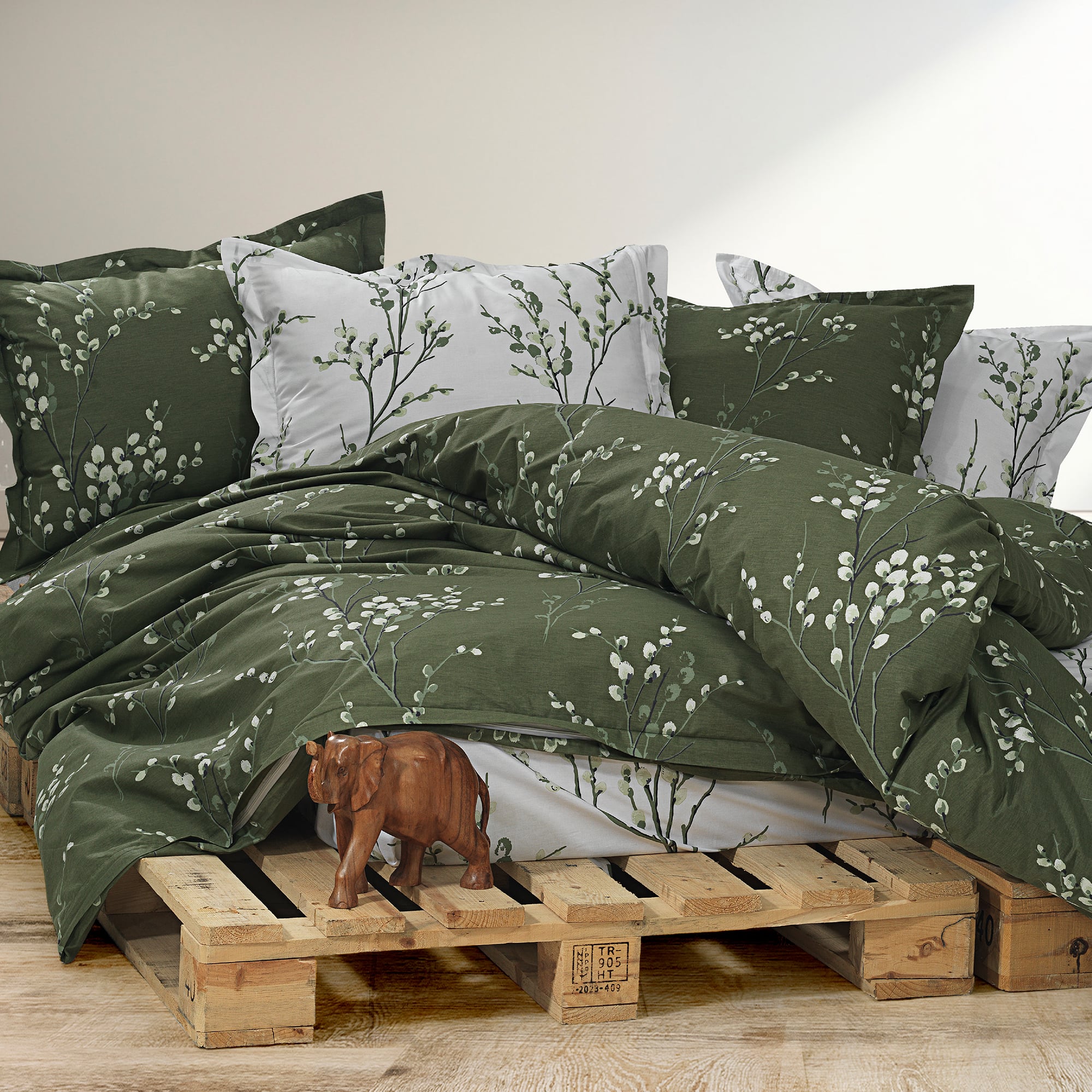 Lenjerie de pat verde din bumbac ranforce, 4 piese, 200x230, RNFN 254