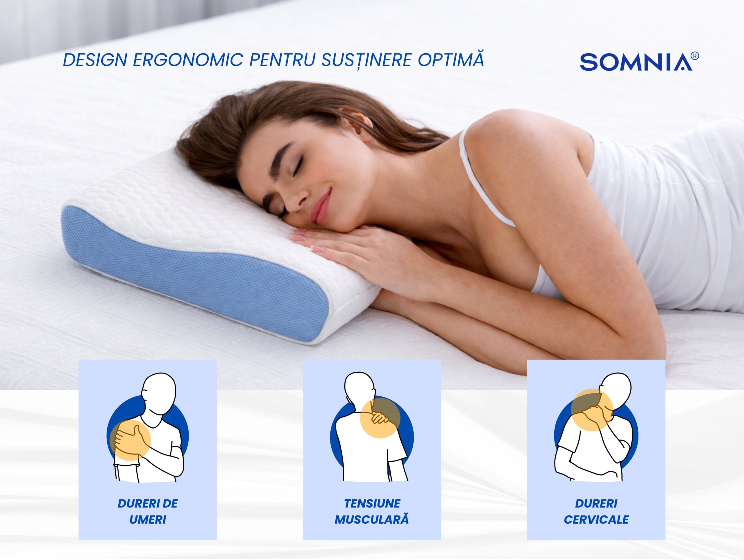 Perna ergonomica memory foam Somnia 3D Air Mesh, 30x50 cm