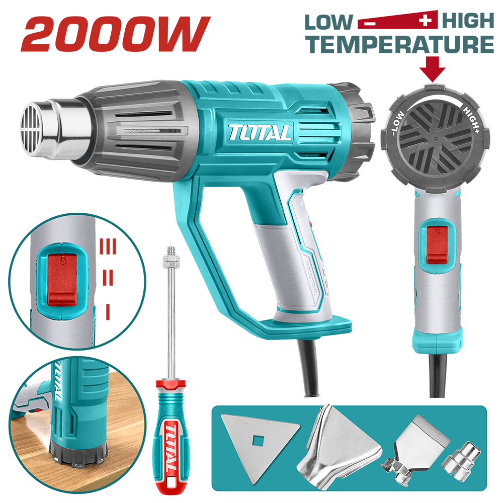 Pistol cu aer cald industrial TOTAL 2000W, temperatură reglabilă