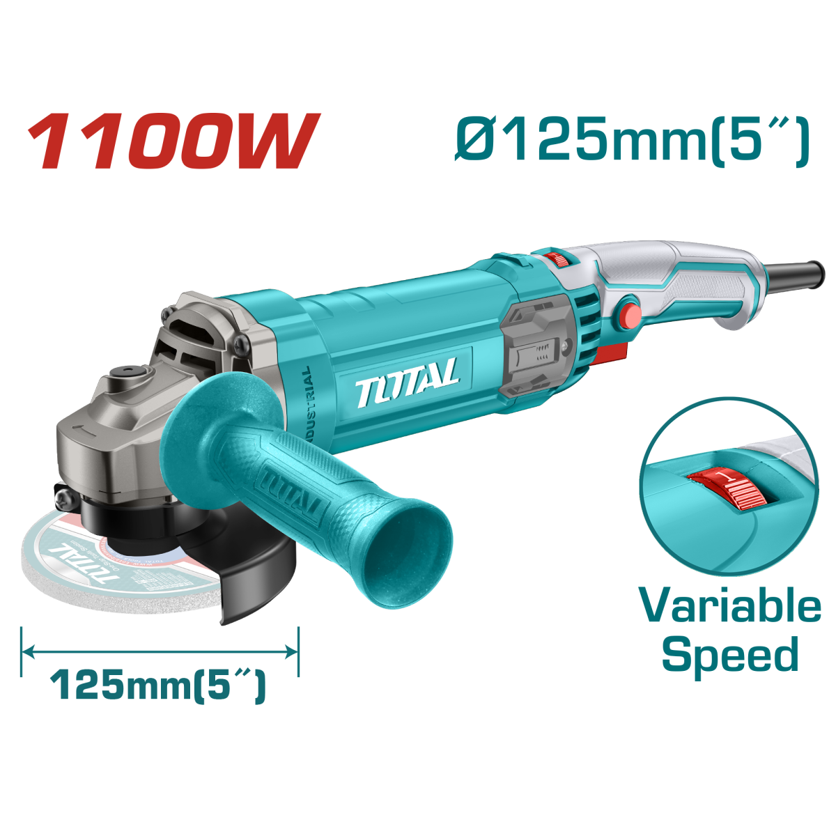 Polizor unghiular TOTAL 125 mm, 1100W, viteza variabila