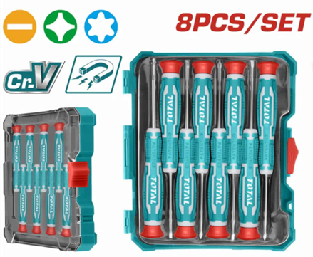 Set 8 surubelnite de precizie TOTAL CR-V magnetice, cu trusa