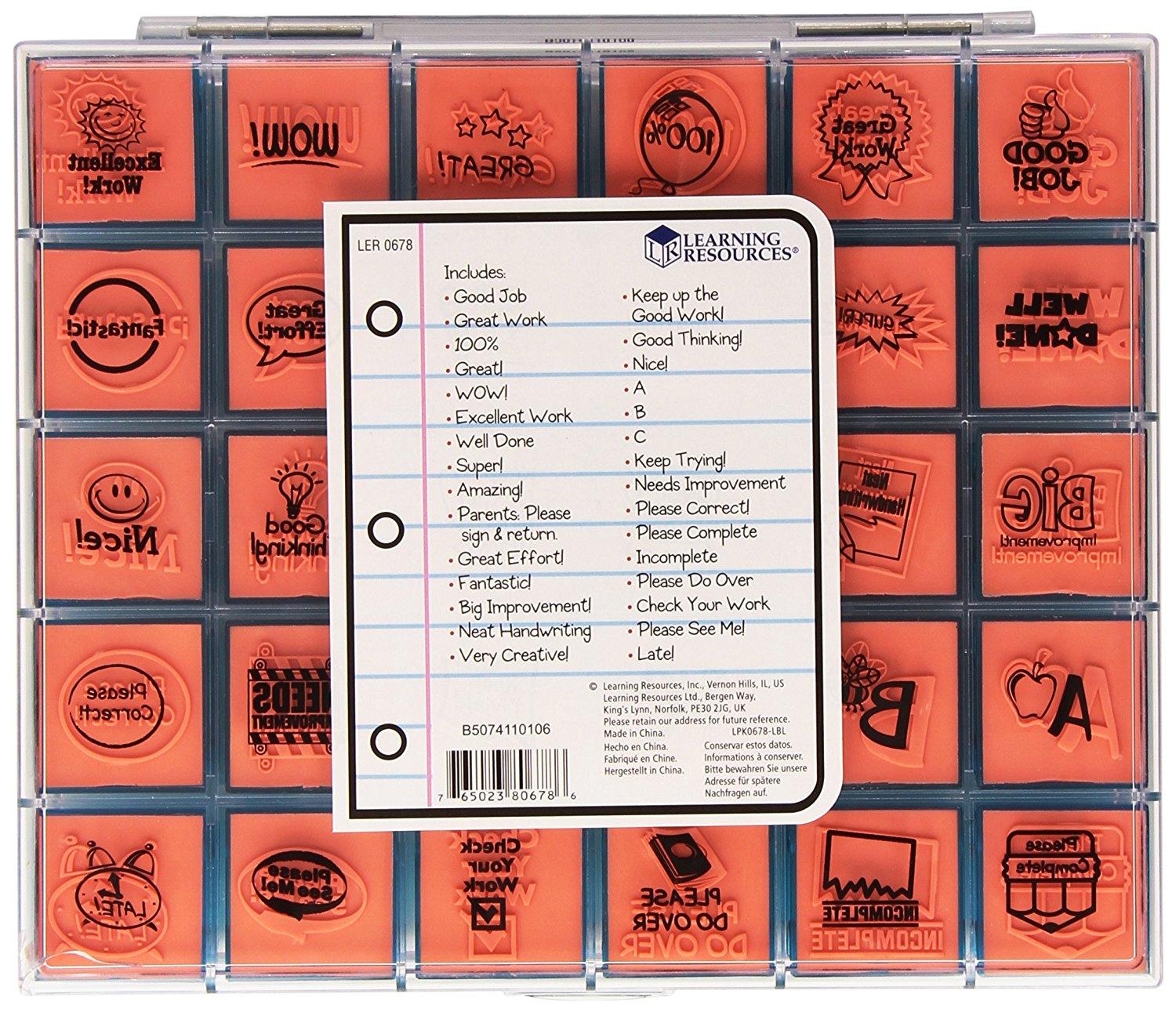 Set ștampile pentru profesor cu mesaje de încurajare și suport, 4 cm