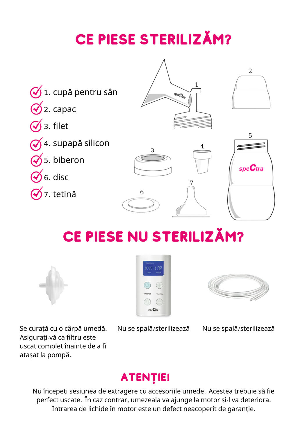 Kit premium Spectra 20 mm cu biberon 160 ml si accesorii pentru pompa