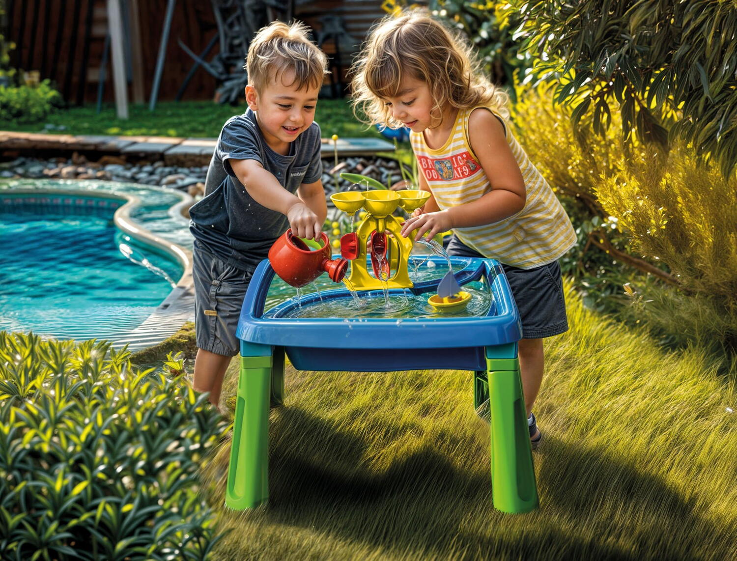 Măsuță de activități 3 în 1 pentru copii, cu apă și nisip, viu colorată