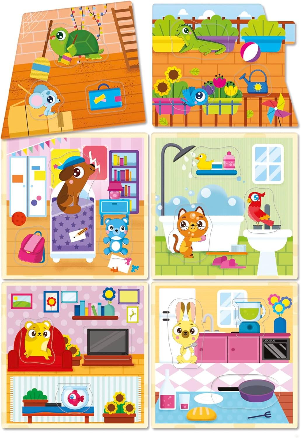 Joc Montessori Căsuța Animaluțelor cu 6 camere și 18 piese