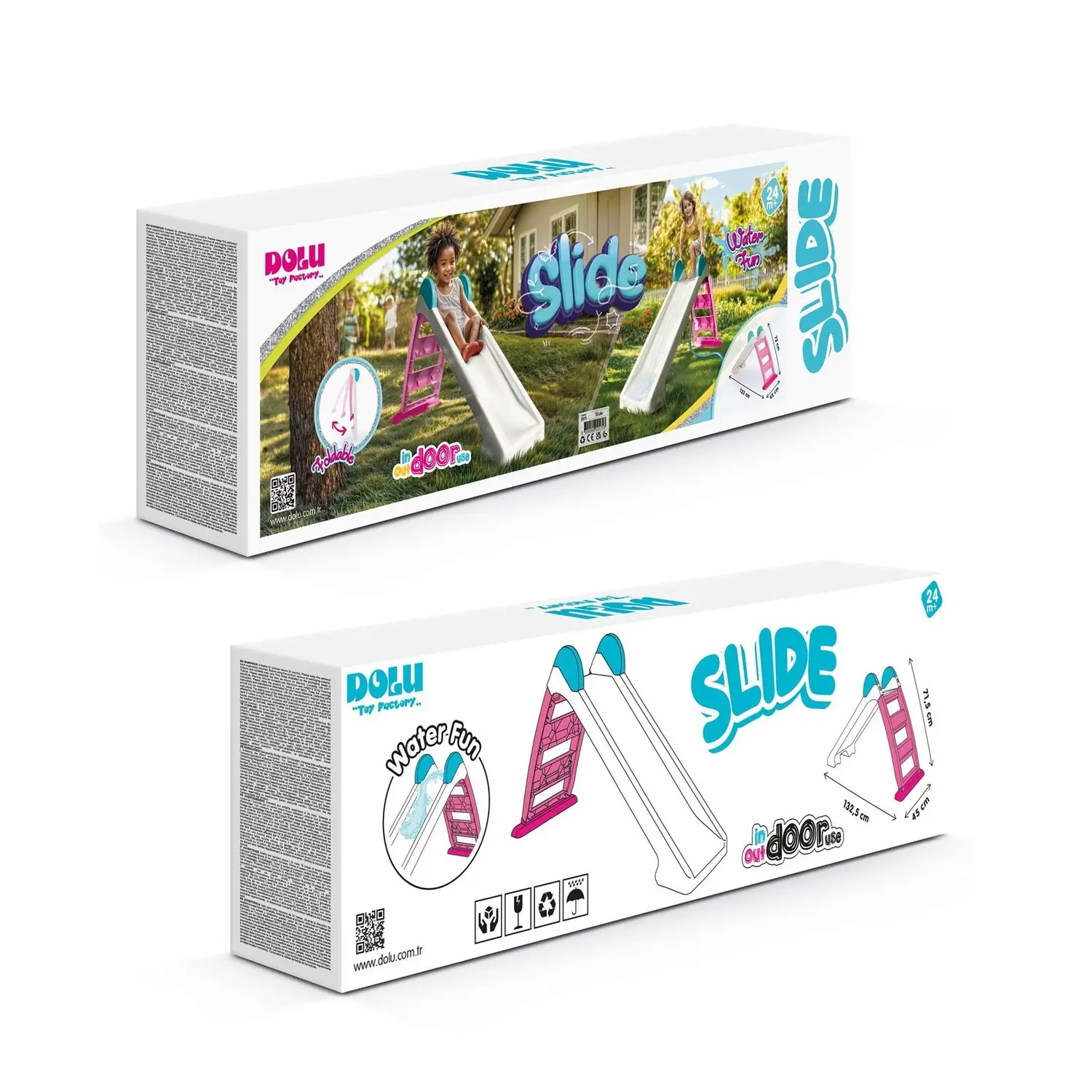 Tobogan pentru copii din plastic, alb si roz, pentru interior si exterior