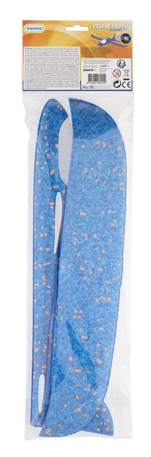 Avion planor din spuma cu lumini LED, albastru, pentru copii 5+