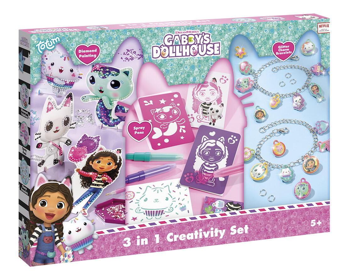 Set creativ 3 in 1 Gabby's Dollhouse cu bratari si pictura cu diamante