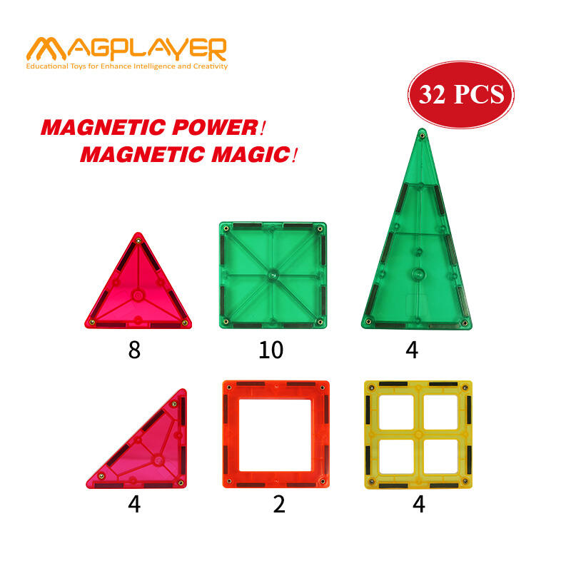 Set de construcție magnetic Magplayer, 32 piese, forme geometrice, 3 ani+