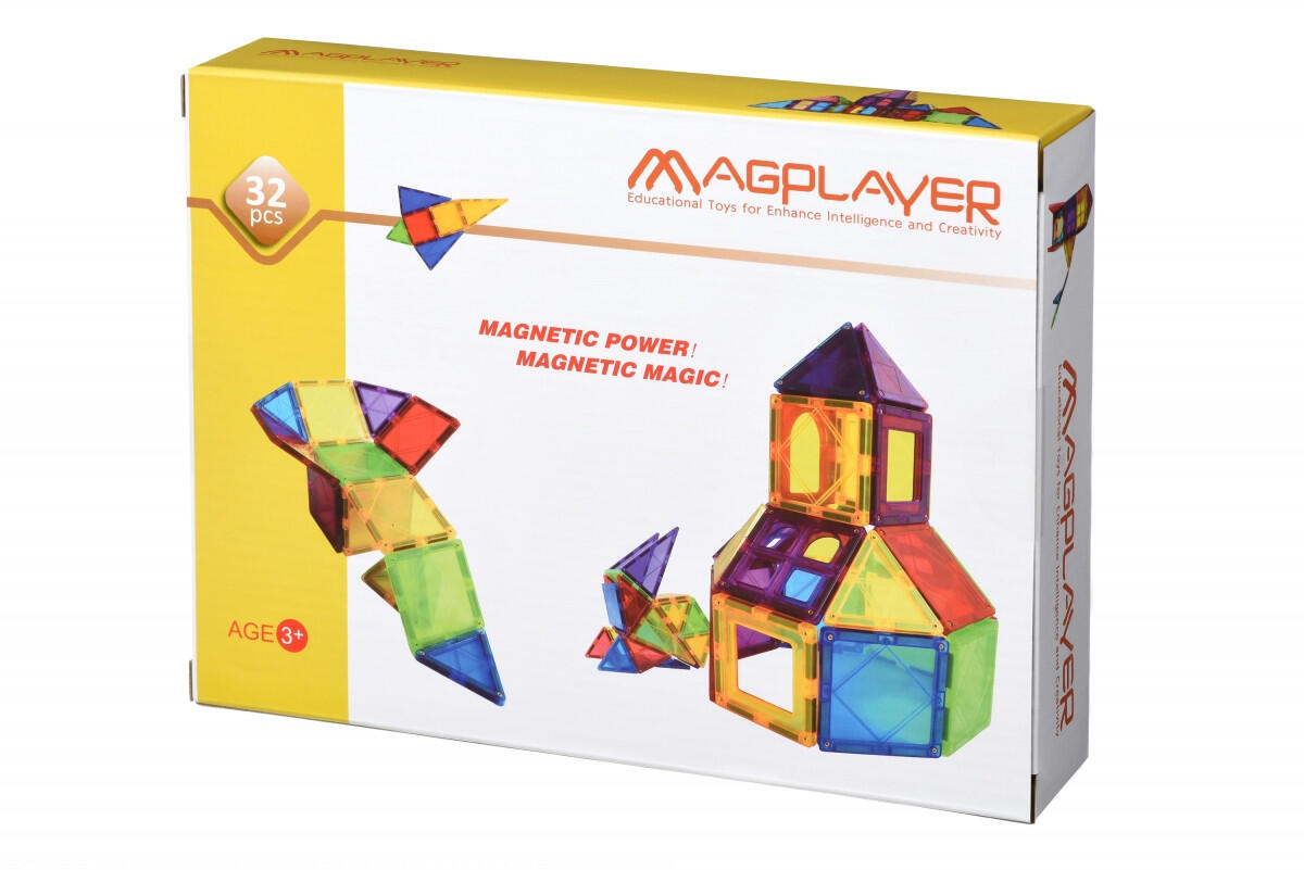 Set de construcție magnetic Magplayer, 32 piese, forme geometrice, 3 ani+