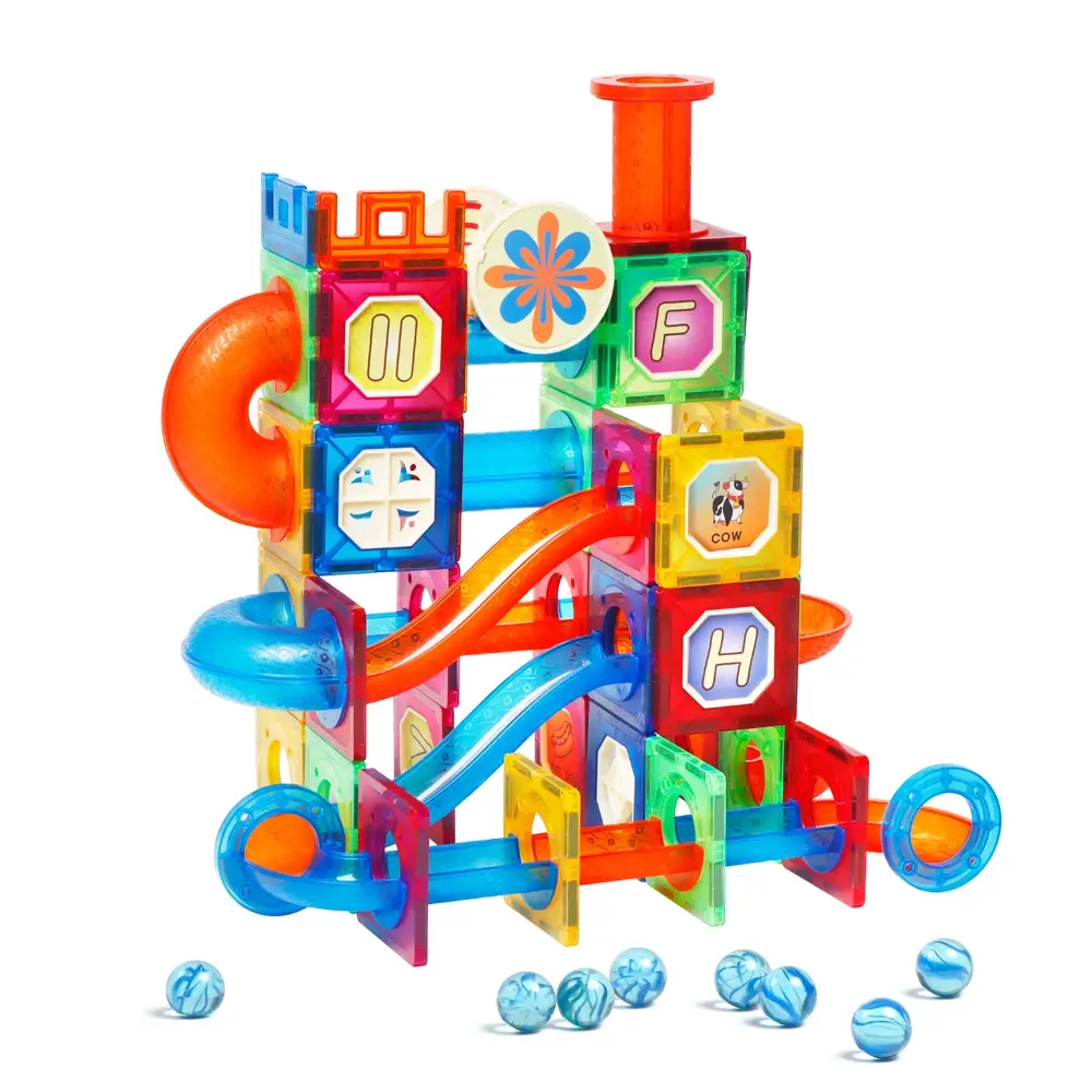 Set construcție magnetic Marble Run cu 102 piese pentru copii