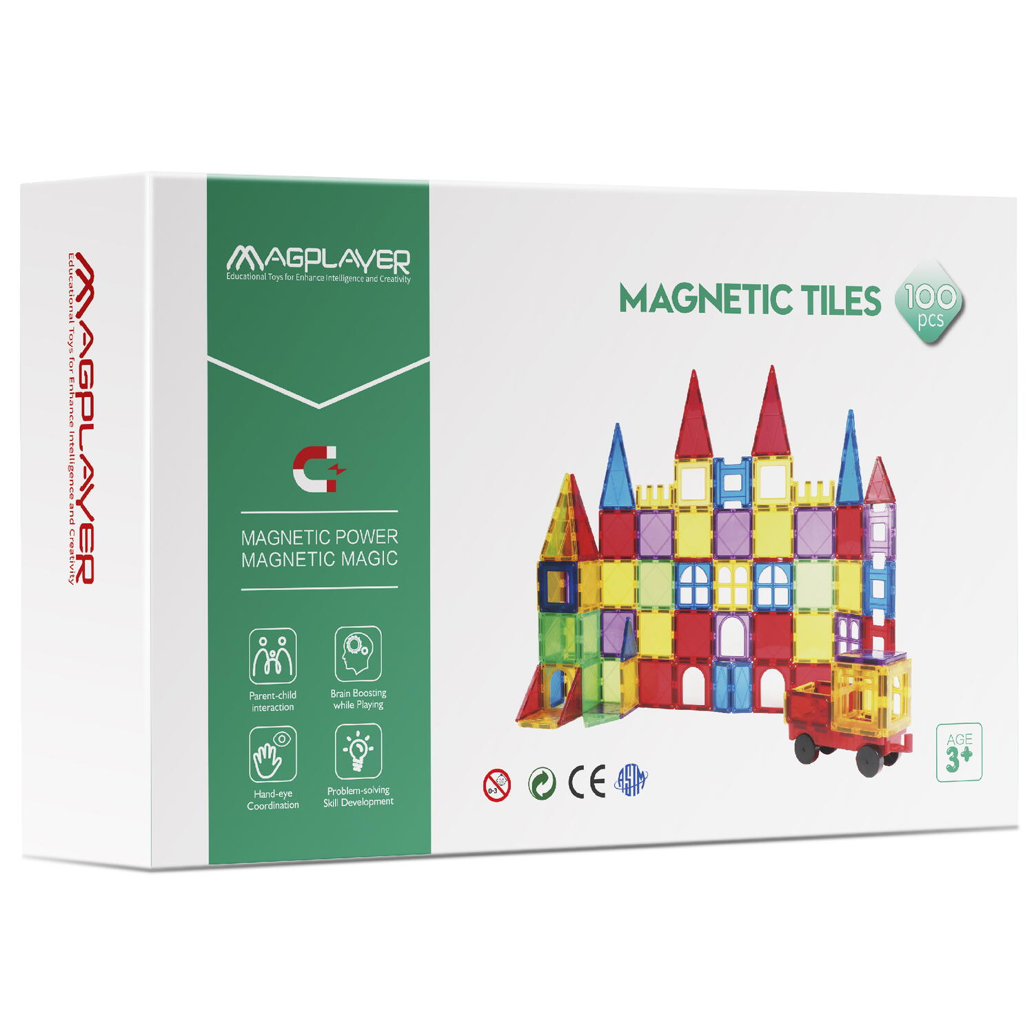 Set construcție magnetic 3D pentru copii, 100 piese Magplayer