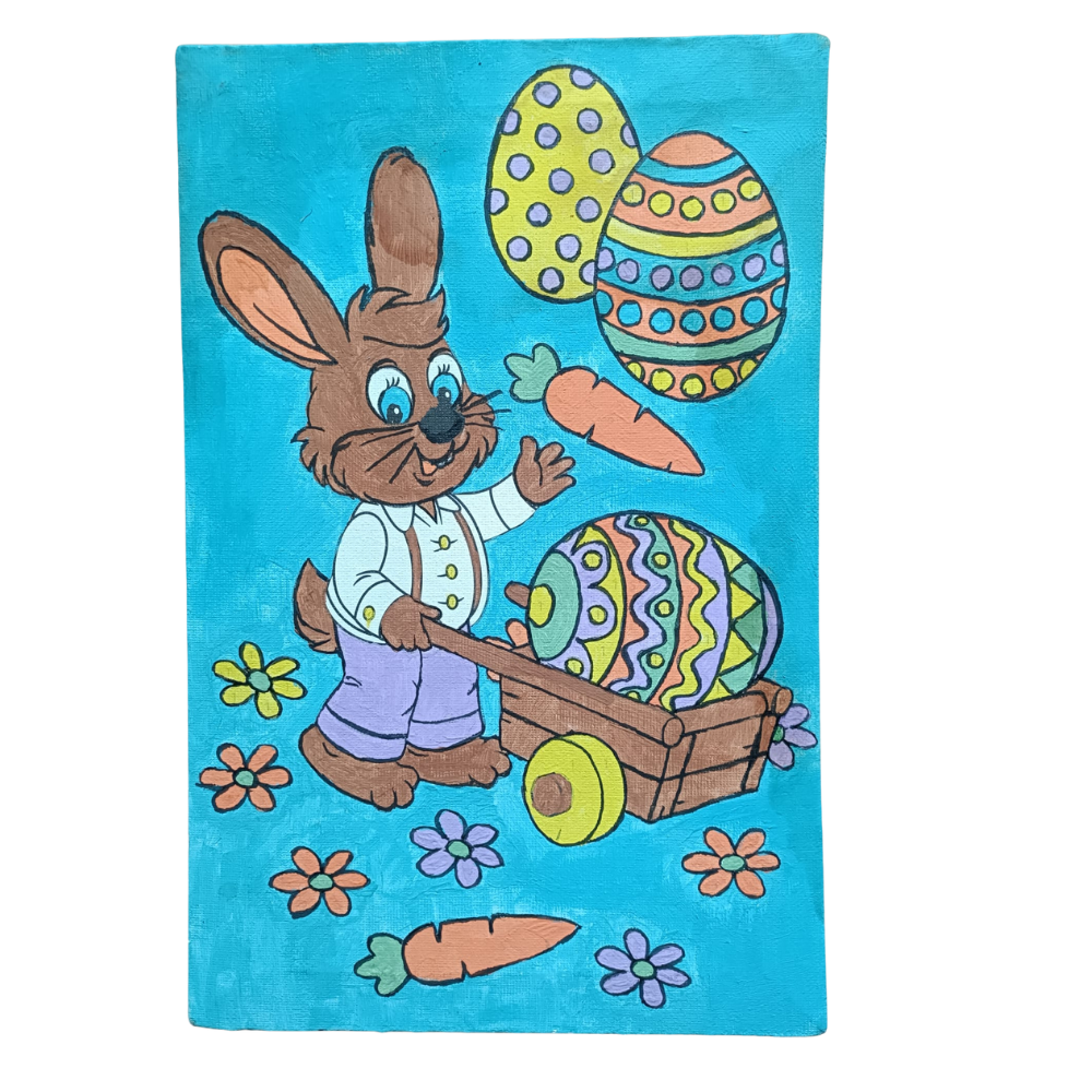 Tablou pictură pe numere cu Iepuraș pentru copii, 6 culori, 5 ani+