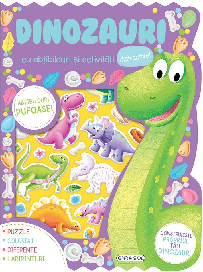 Abtibilduri pufoase cu dinozauri și activități distractive pentru copii 4+