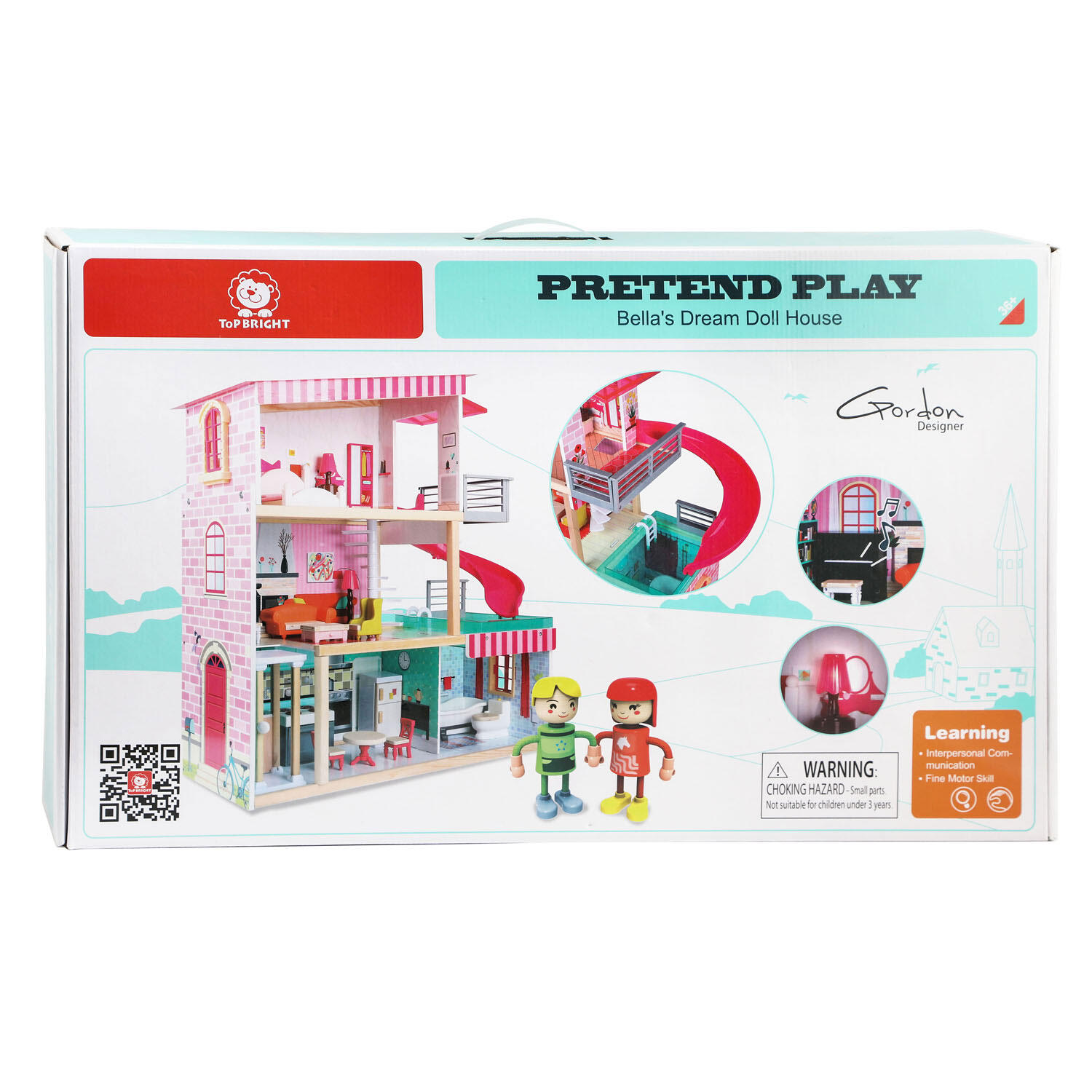 Căsuță din lemn pentru păpuși cu 3 etaje, mobilier și piscină