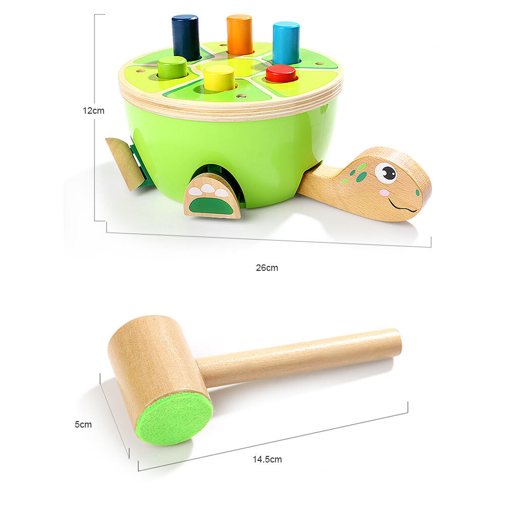 Jucărie de percuție din lemn Broscuța jucăușă, cu ciocănel, 2 ani+